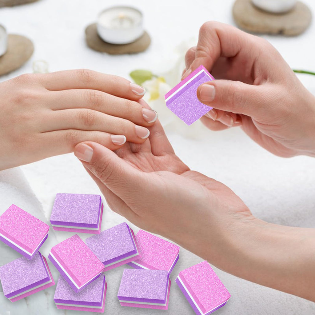 50 Pcs Sponge Nail Buffers,100/180 Grit Mini Nail Files,Mini Buffer Block Nail File for Acrylic & Natural Nails,Double-Sided Buffing Blocks for Manicure & Pedicure,Salon & Home Use(Pink-Purple)