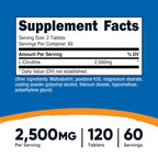 Nutricost L-Citrulline (2500mg) 60 Servings, 120 Tablets | 1250mg Per Tablet, GMO-Free and Gluten Free