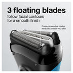 Braun Electric Series 3 Razor with Precision Trimmer, Rechargeable, Wet & Dry Foil Shaver for Men, Blue/Black, 4 Piece | Precision Trimmer, Rechargeable, Wet & Dry, Foil Shaver, 4 Piece