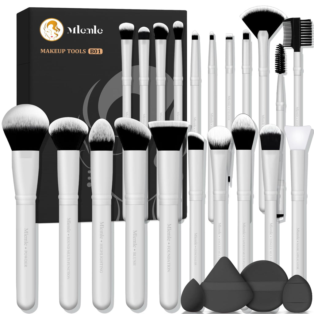 Makeup Brushes Set, Mlemle Professional 25 Pcs Makeup Kit, Include Foundation Powder Blush Concealers Eye shadows 21 Pcs Makeup Brushes and 2 Powder Puff, 2 Makeup Sponge(B01-Black)