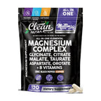 Clean Nutraceuticals Magnesium Complex with Magnesium Glycinate Citrate Malate Oxide Taurate Aspartate Orotate & Mag Chloride, Zinc Copper Manganese (120 Count (Pack of 1))