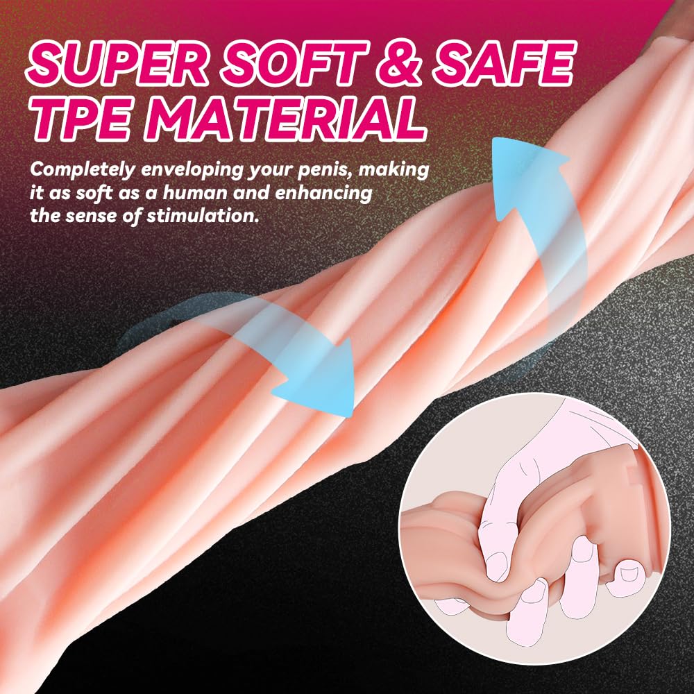 Male Masturbator Cup, Quiet Adult Sex Toys for Men Realistic Pocket Pussy Vagina Textured with 7.5in Depth Soft and Manual Sex Machine, Erotic Massage Gels