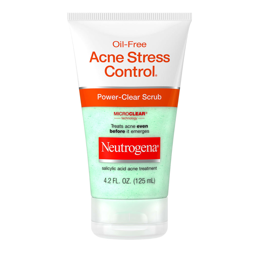 Neutrogena Oil Free Acne Stress Control Power Clear Face Scub, 4.2 fl oz | 2% Salicylic Acid, Acne-Prone Skin, Exfoliating Daily Facial Scrub