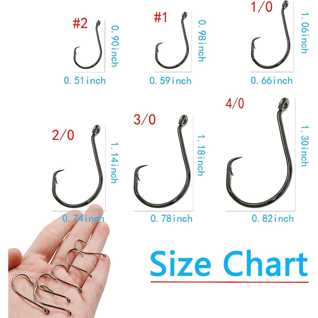 Buy now Fish Hooks for Fishing Gear Tackle, 150PCS Circle Hooks Saltwater, 6sizes Fishing Hooks Saltwater, Catfish Octopus Hook 1/0 2/0 3/0 4/0 5/0 6/0 Black High Carbon Steel with Portable Plastic Box at indiglob india