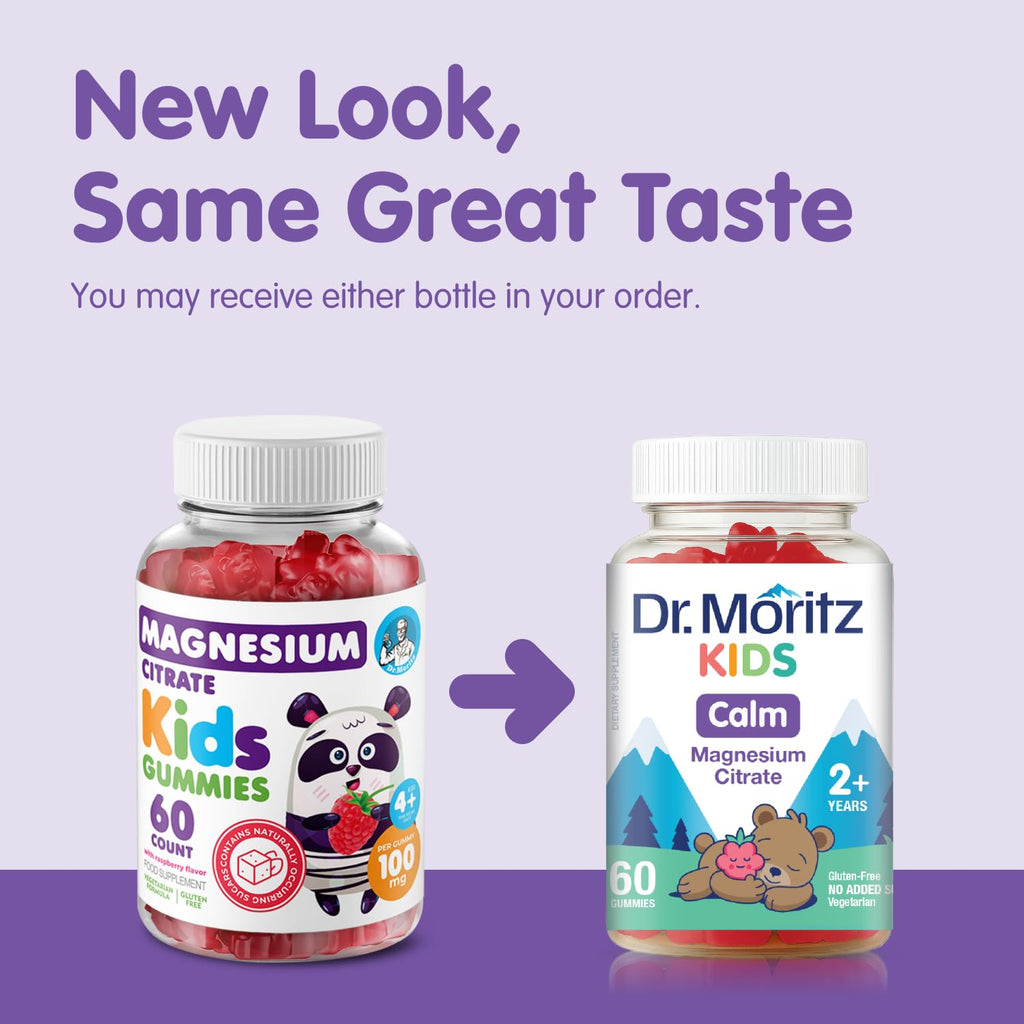 Dr. Moritz Calm Kids Magnesium Gummies, No Sugar Magnesium Kids Supplement | Kids' magnesium gummies that promote calm before bedtime, encourage restful sleep, and boost energy - 2 - Pack (60 Count)