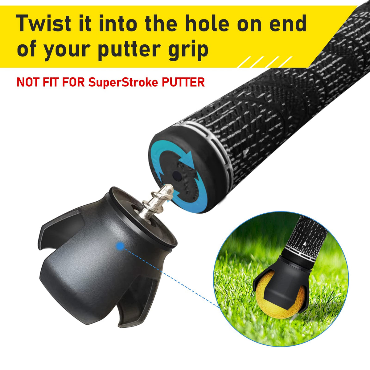 Golf Ball Retriever, 4 Pack Golf Ball Grabber Picker for End of Putter, Durable Golf Ball Retriever Pick Up Tool for Putter Grip