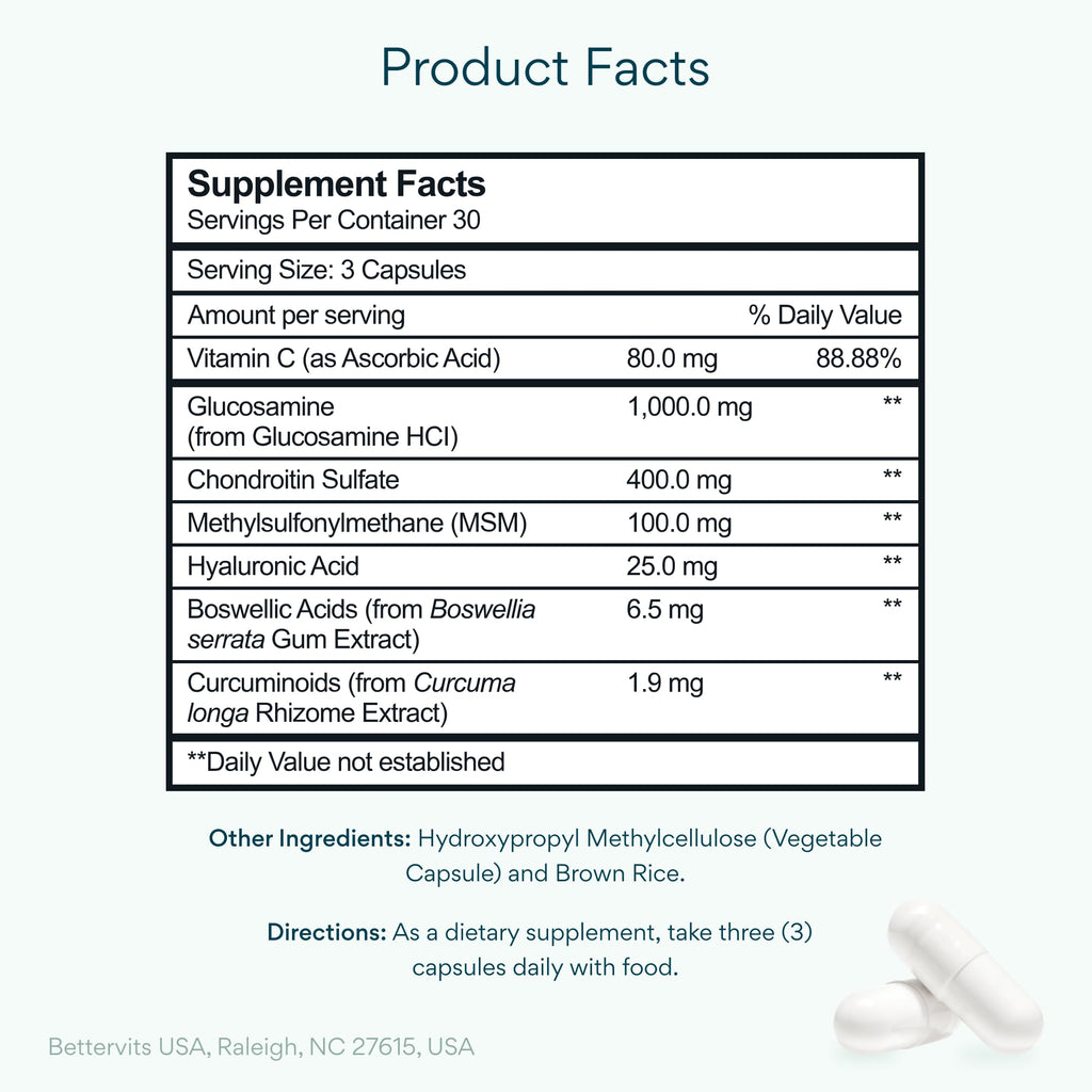 Bettervits Glucosamine Chondroitin MSM Joint Complex, Women & Men | 90 Ct