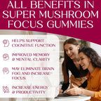 Auri Nutrition Super Mushroom Focus Gummies w/Lion's Mane, Alpha GPC & Rhodiola – Mushroom Supplement to Support Cognitive Function, Mental Clarity, Focus & Energy, 60 Gummies, Vegan Friendly, Non GMO