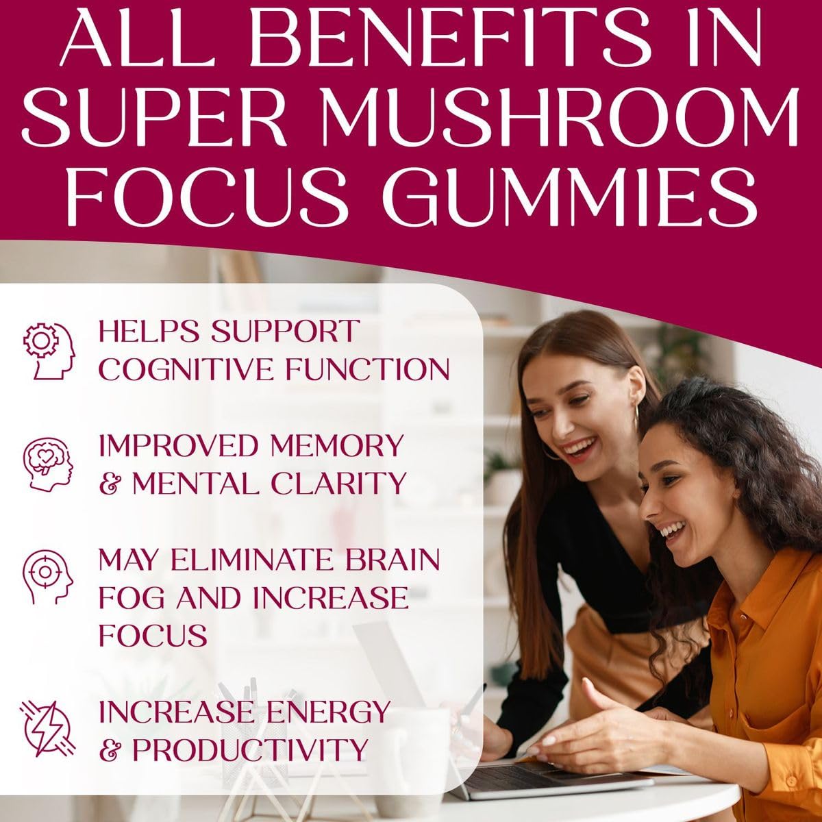 Auri Nutrition Super Mushroom Focus Gummies w/Lion's Mane, Alpha GPC & Rhodiola – Mushroom Supplement to Support Cognitive Function, Mental Clarity, Focus & Energy, 60 Gummies, Vegan Friendly, Non GMO
