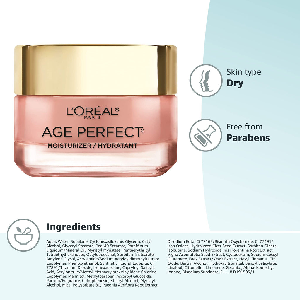 L'Oreal Paris Age Perfect Rosy Tone Anti-Sagging Face Moisturizer, Renew & Revive Healthy Tone, 1.7 oz (Packaging May Vary)