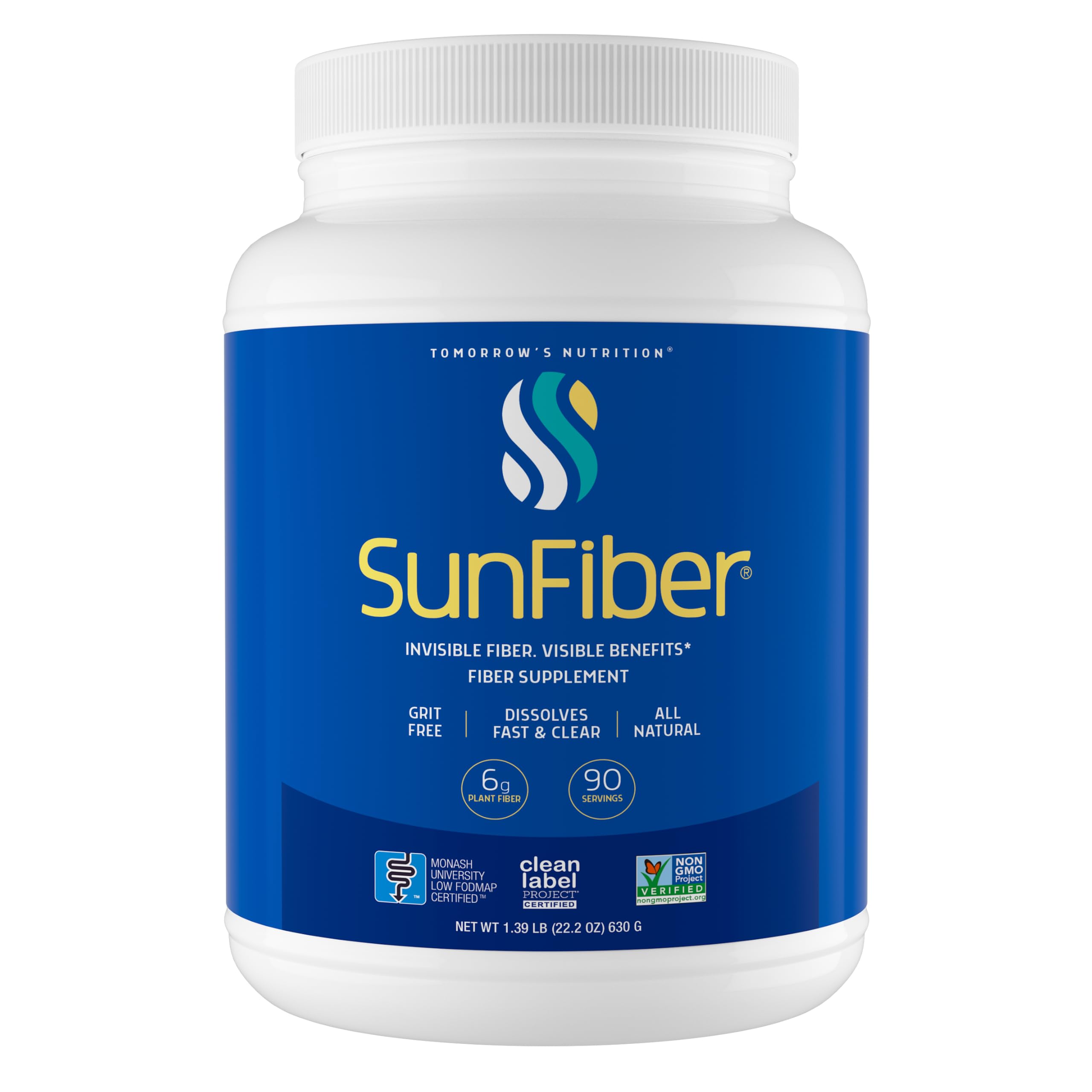 Tomorrow's Nutrition Sunfiber Prebiotic Fiber Supplement, 90 Servings | Supports gut health and digestive comfort, unflavored powder with low FODMAP formula and gluten free ingredients