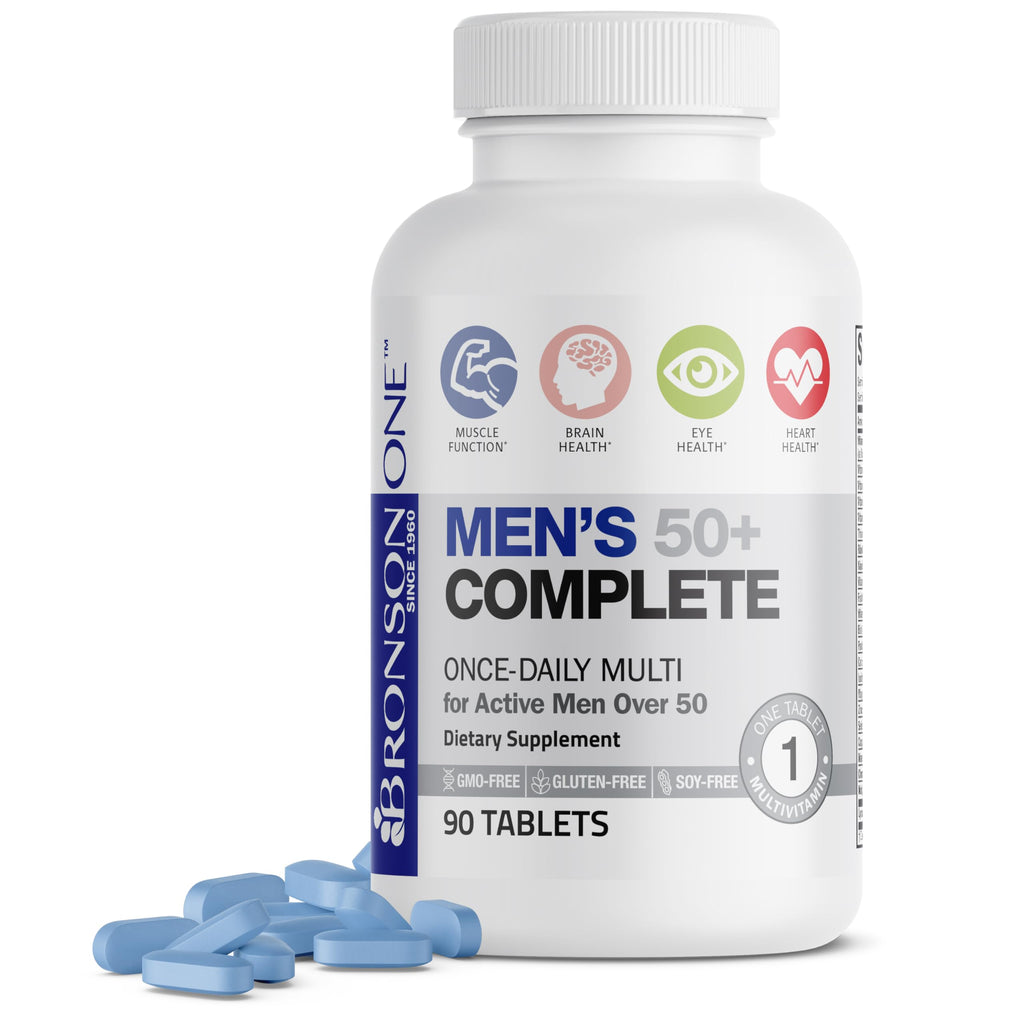 Bronson ONE Daily Mens 50+ Complete Multivitamin Multimineral, 180 Tablets | Once-Daily, Targeted Nutrition For Active Men Over 50, Non-GMO, Gluten-Free, Soy-Free