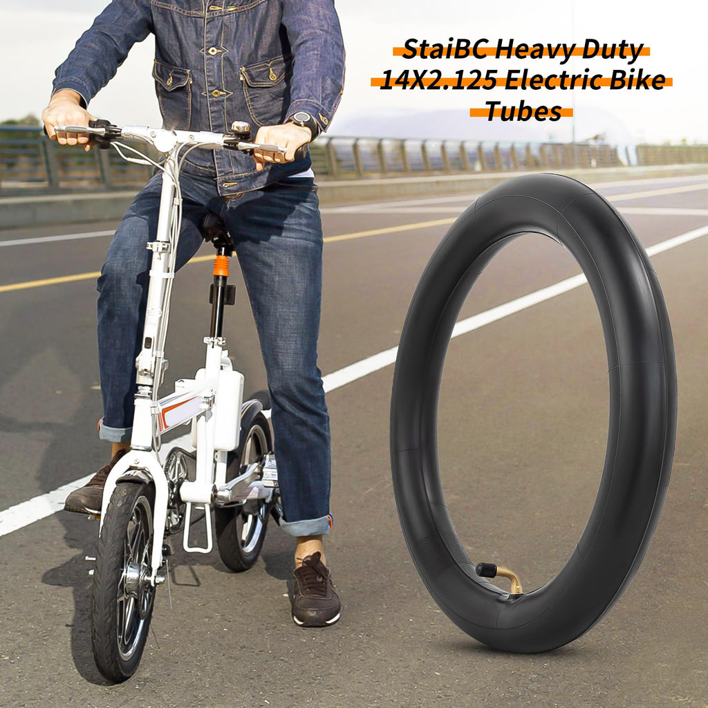 Heavy-Duty 14 x 2.125 Inner Tube 14 Inch Electric Bike Tubes with Angled Valve Stem for Replacement Electric Scooters and E-Bike Tire Tube 2 Packs