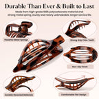 4 PCS Large Flat Hair Clips for Women Girls, French Concord Lay Down Claw Clips for Thick Thin Hair, Comfortable Curved Flat Clip, Leopard Print Stylish Strong Hold Hair Accessories, Tortoise