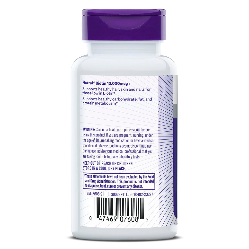 Natrol Biotin 10000mcg, for Healthy Hair, Skin & Nails, 200 Tablets | Support Healthy Hair, Skin and Nails for Those Low in Biotin, Support Healthy Carbohydrate, Fat & Protein Metabolism