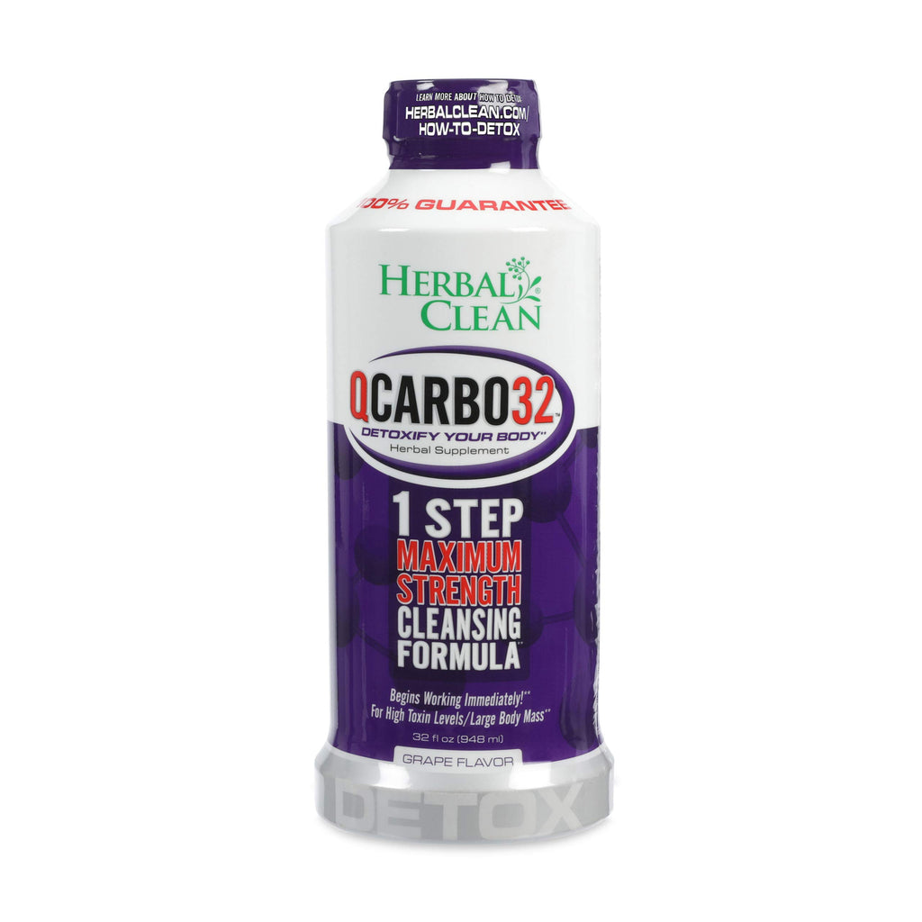 Herbal Clean Qcarbo32 Same Day Detox Cleanse Drink (32 fl oz) - Grape Flavor Full Body Cleanse* Detox Drink for Moderate Toxin Level*, Vitamin B2 and Vitamin B12 for Men & Women