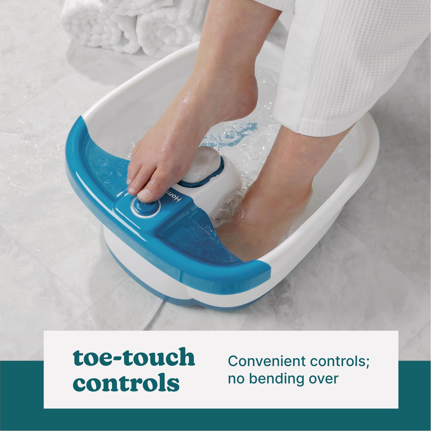 Homedics Bubble Mate Foot Spa, Toe Touch Controlled Foot Bath | with Invigorating Bubbles and Splash Proof, Raised Massage Nodes and Removable Pumice Stone