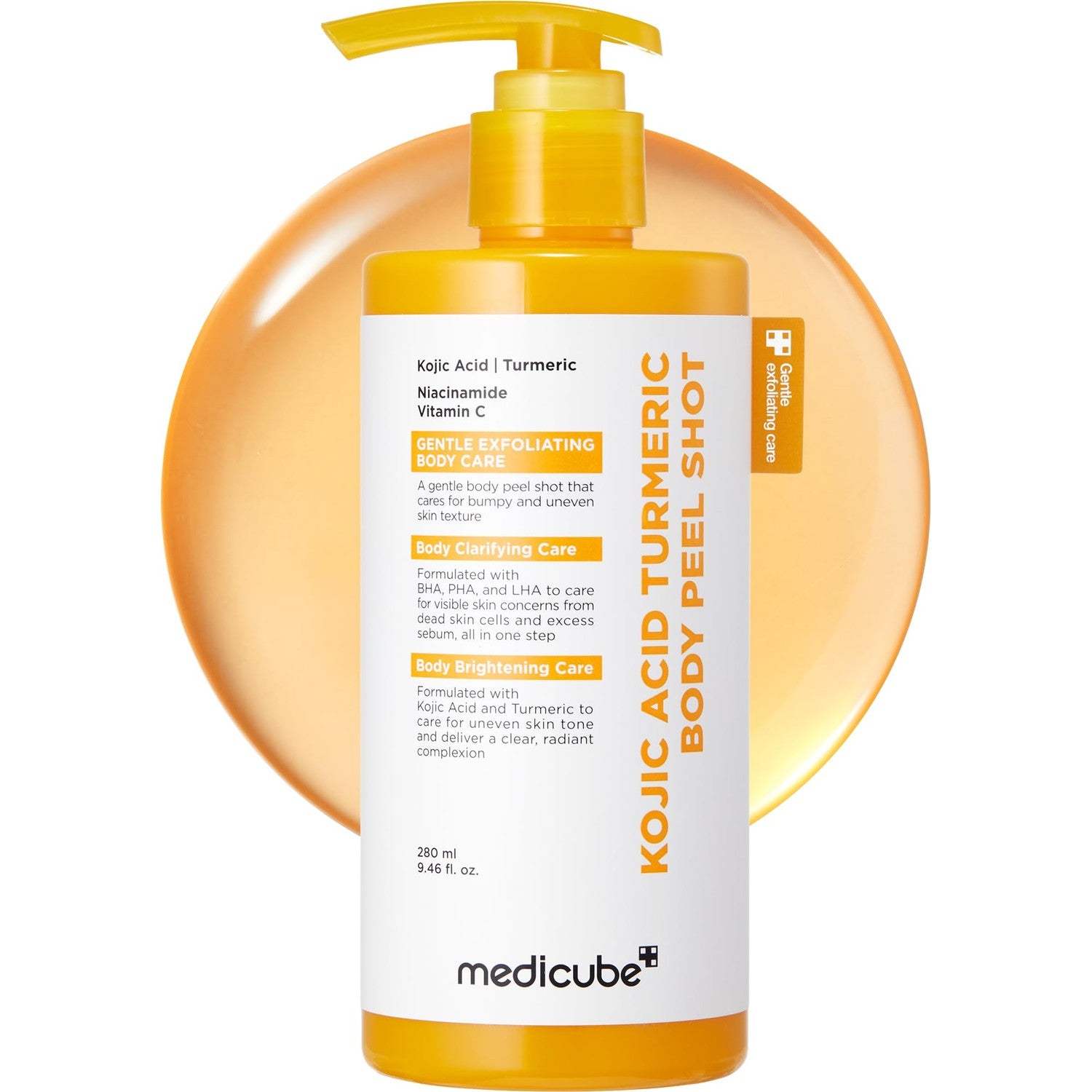 medicube Body Peel Shot with Kojic Acid and Turmeric | Gentle Body Brightening & Exfoliating with BHA LHA PHA - Dead Skin Cells, Uneven Looking Skin & Excess Sebum, 9.46 fl.oz