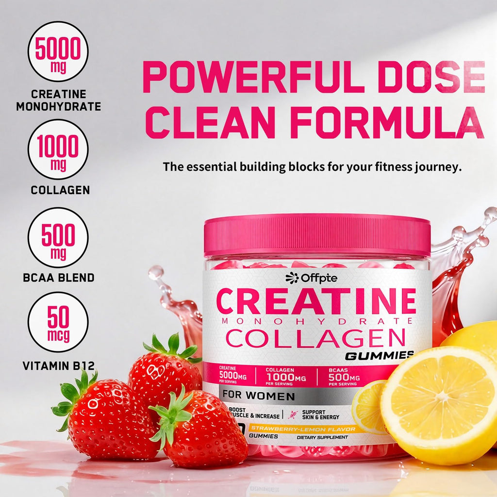 Creatine for Women, 5000mg Complex with Collagen & BCAAs, Vitamin B12 | 120 Ct Sugar-Free Creatine Gummies for Women, Creatine Monohydrate Supplements Pre-Workout Chewbles, Creatina Para Mujeres
