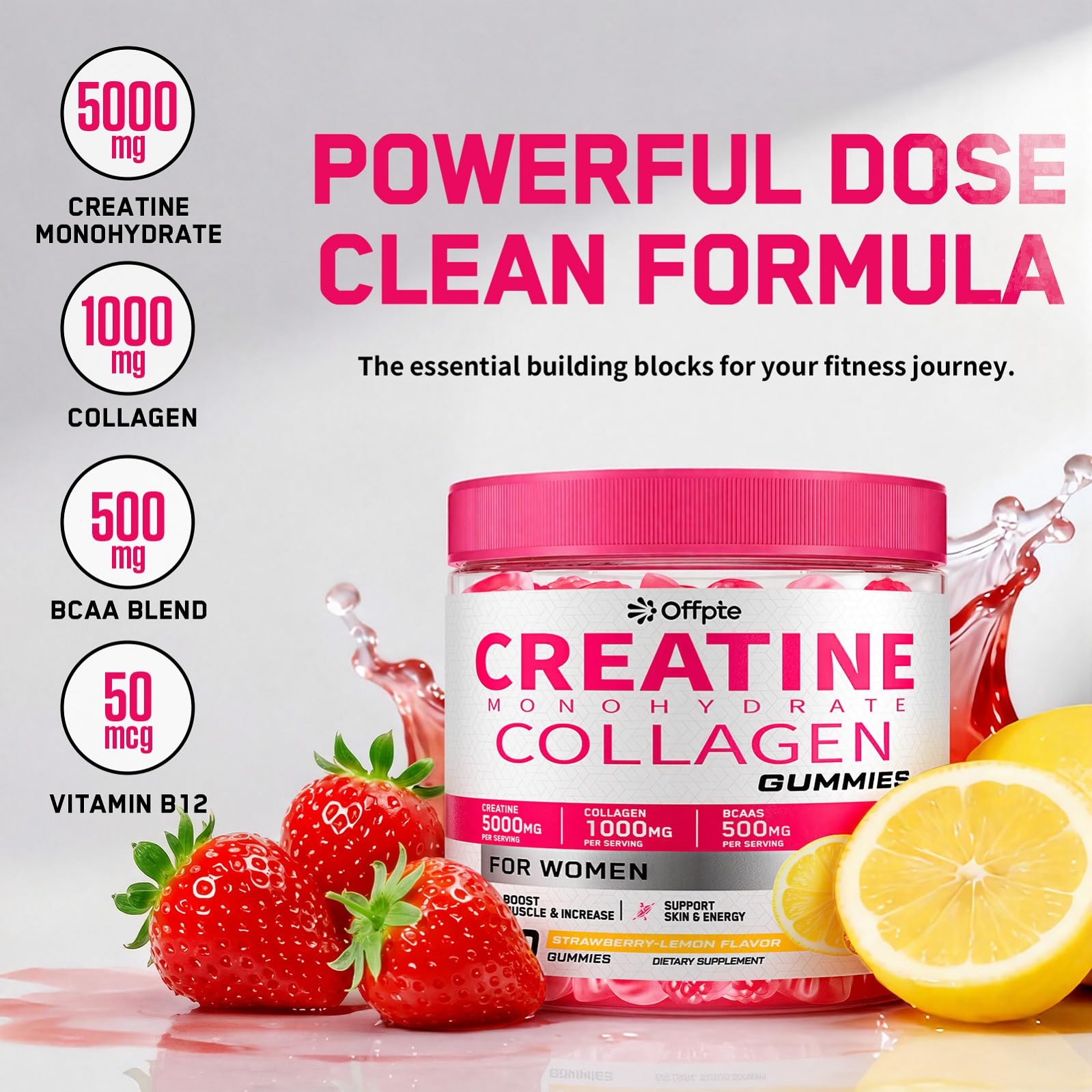Creatine for Women, 5000mg Complex with Collagen & BCAAs, Vitamin B12 | 120 Ct Sugar-Free Creatine Gummies for Women, Creatine Monohydrate Supplements Pre-Workout Chewbles, Creatina Para Mujeres