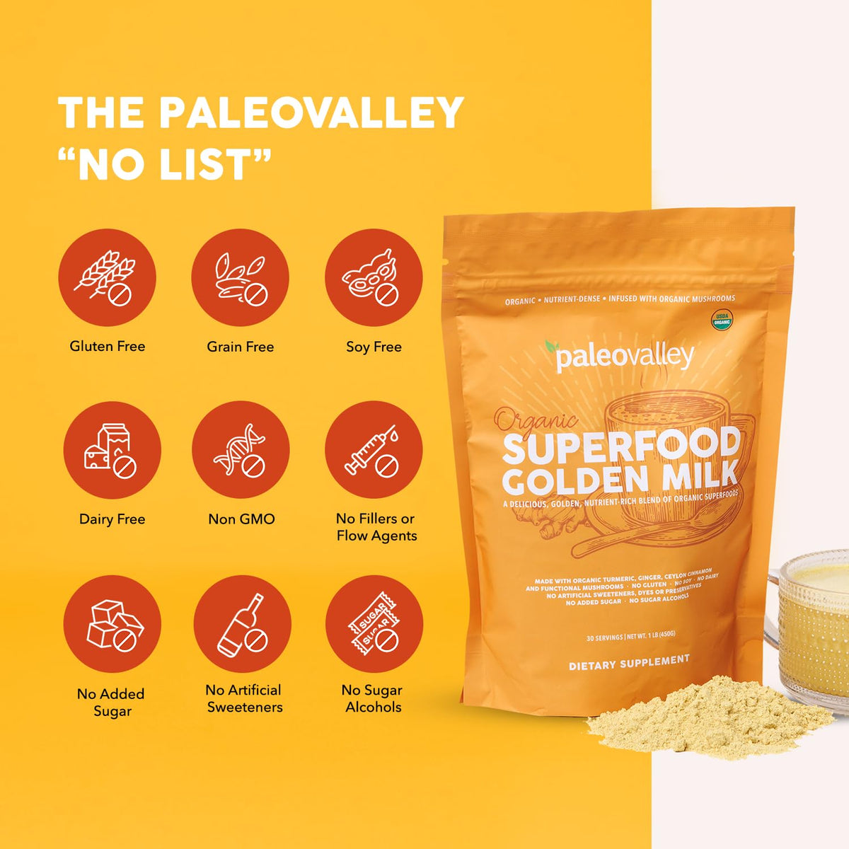 Paleovalley Superfood Golden Milk with Turmeric and Organic Mushrooms