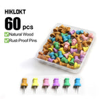 Colorful Wood Push Pins, Decorative Wooden Thumb Tacks for Cork Board and Bulletin Board, Map Pins for Wall, 60 Pieces