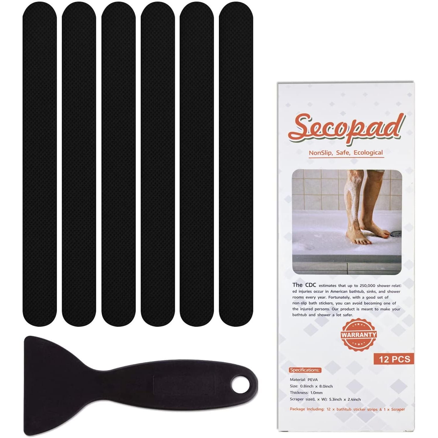 Buy now Anti Slip Shower Stickers 24 PCS Safety Bathtub Strips Adhesive Decals with Premium Scraper for Bath Tub Shower Stairs Ladders Boats Black 12 at indiglob india