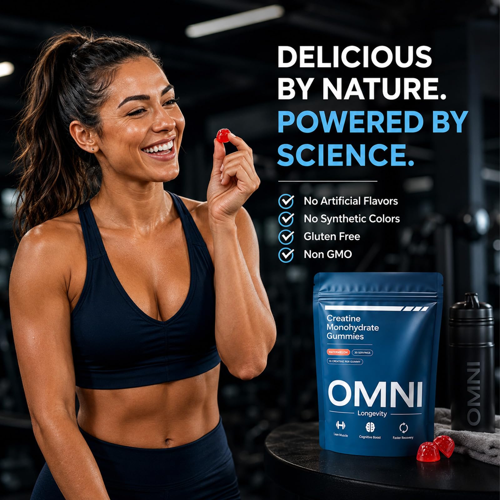 Creatine Monohydrate Gummies for Women & Men | Convenient & Easy to Take | Great Tasting Watermelon Flavor | 1g per Gummy, Low Sugar | 90 Count