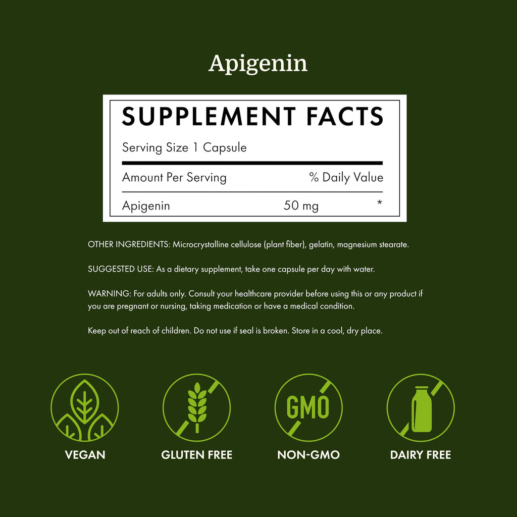 Swanson Apigenin Sleep and Relaxation Supplement, 50 mg, 90 Capsules | For Adults Seeking Natural Sleep, Relaxation, and Stress Relief Support, Antioxidant Bioflavonoid Found in Chamomile