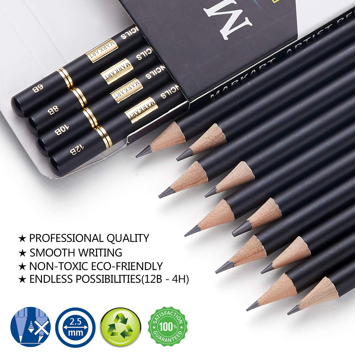 MARKART Drawing Sketching Pencils Set, 14 Pieces, Graphite Pencil(12B - 4H)