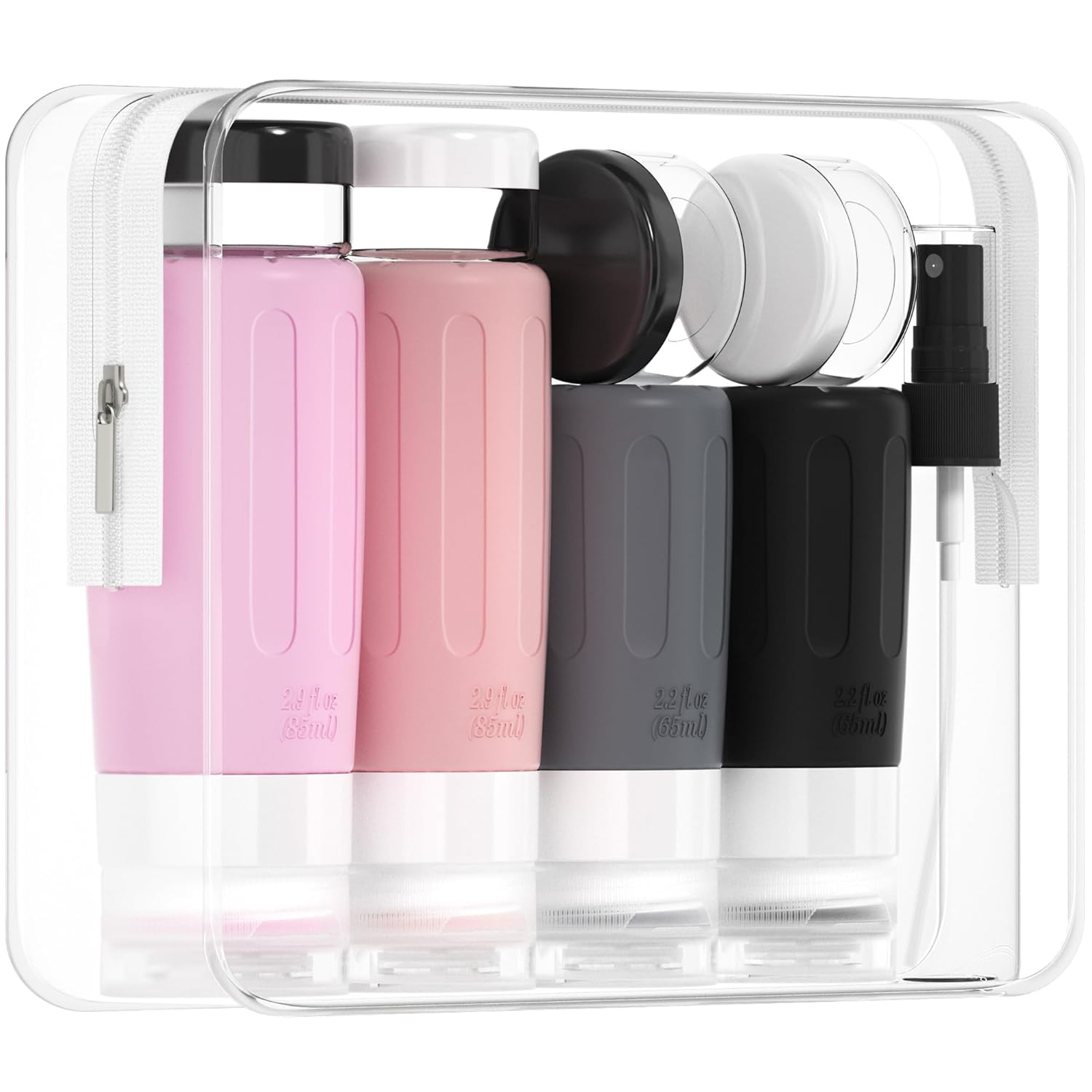 Buy now Morfone 16 Pack Silicone Travel Bottles Set for Toiletries TSA Approved Travel Containers Leakproof Squeezable Refillable Accessories 2oz 3oz Travel Essentials for Shampoo Lotion Liquids (BPA Free) Black Pink at indiglob india