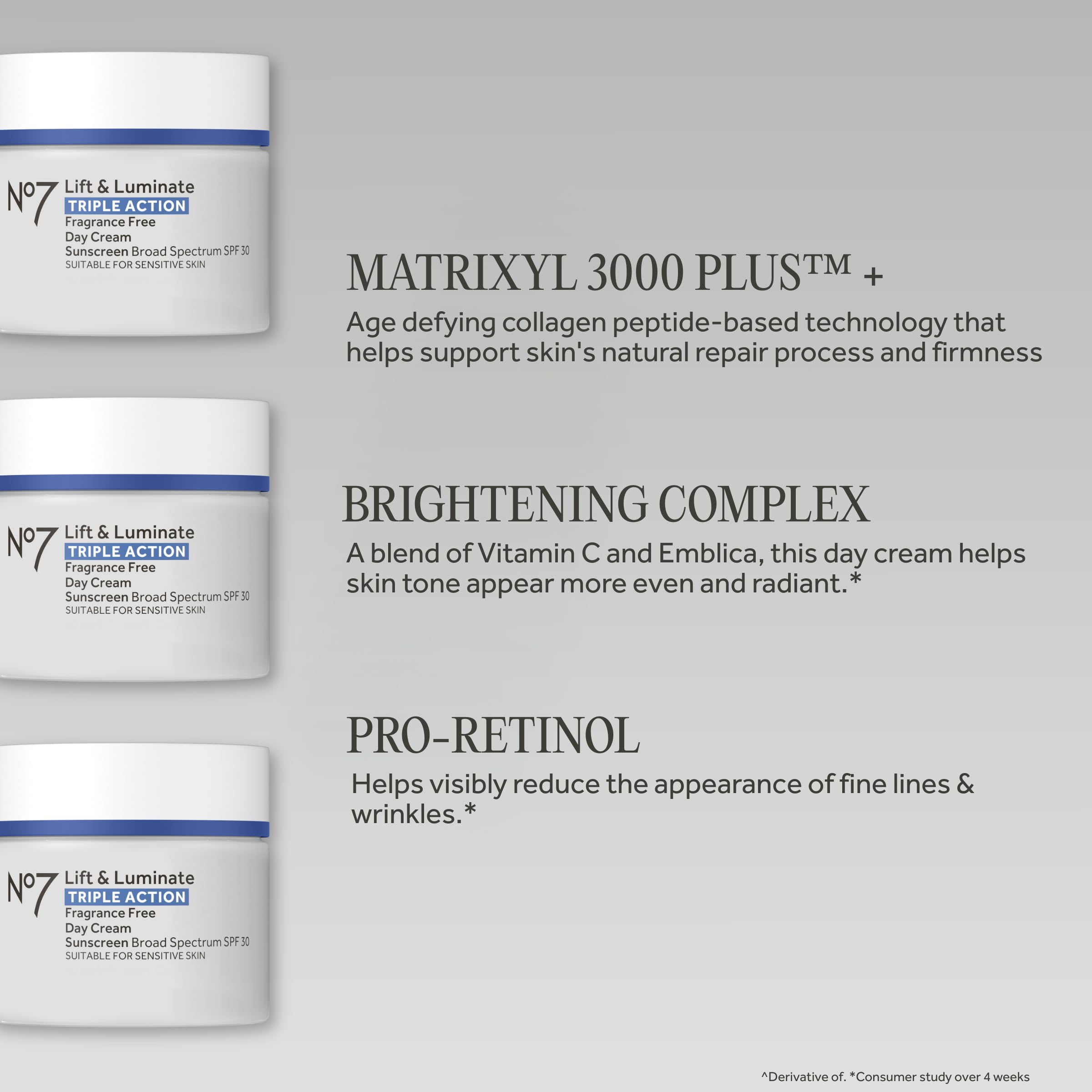 No7 Lift & Luminate Triple Action Face Cream with SPF 30, 1.69 oz | Fragrance Free Moisturizer, Anti Aging Collagen Peptides, Brightening Complex, Evens Skin Tone, Wrinkles Appear Reduced