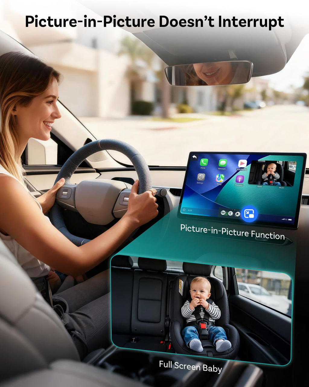 OTTOCAST Cabin Care Baby Camera for Car, 1080P Baby Car Camera with HD Night Vision, Wireless CarPlay Adapter, 150° Wide Angle, Real-Time Rear Seat Monitor