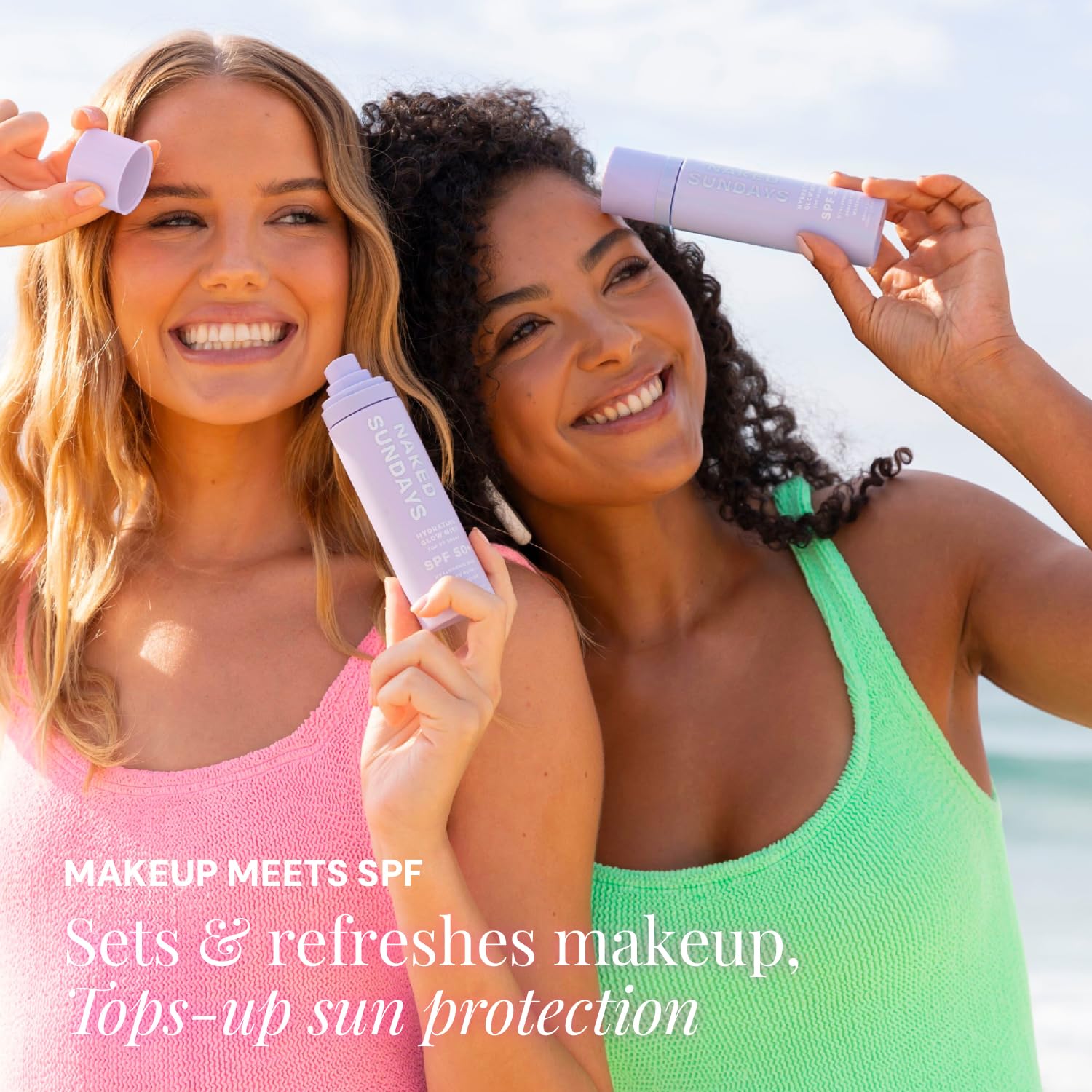 Naked Sundays SPF 50 Hydrating Glow Sunscreen Mist for Face, 75ml | No White Cast, makeup setting spray with Hyaluronic Acid, Vitamin E, Kakadu Plum, Non-Greasy, Vegan & Cruelty-Free