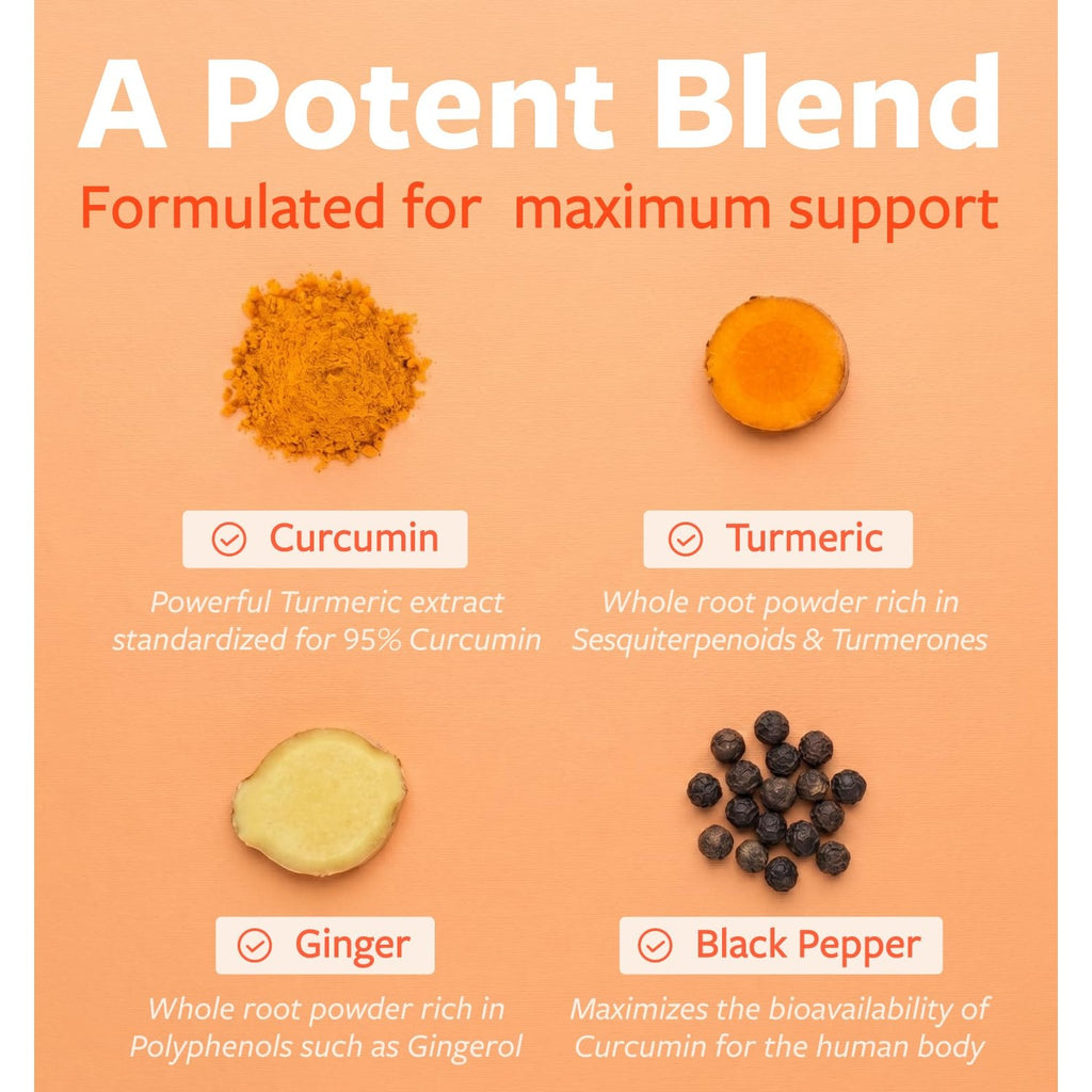 Organic Turmeric Ginger Black Pepper Supplement - High Potency Organic Turmeric Curcumin Capsules with Ginger & Black Pepper for Enhanced Benefits and Absorption - Vegan & Non-GMO (2 Month Supply)