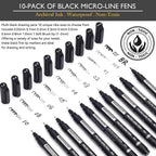 MARTCOLOR Micro Pen Fineliner Pens, 10 Size Black Archival Ink Pens