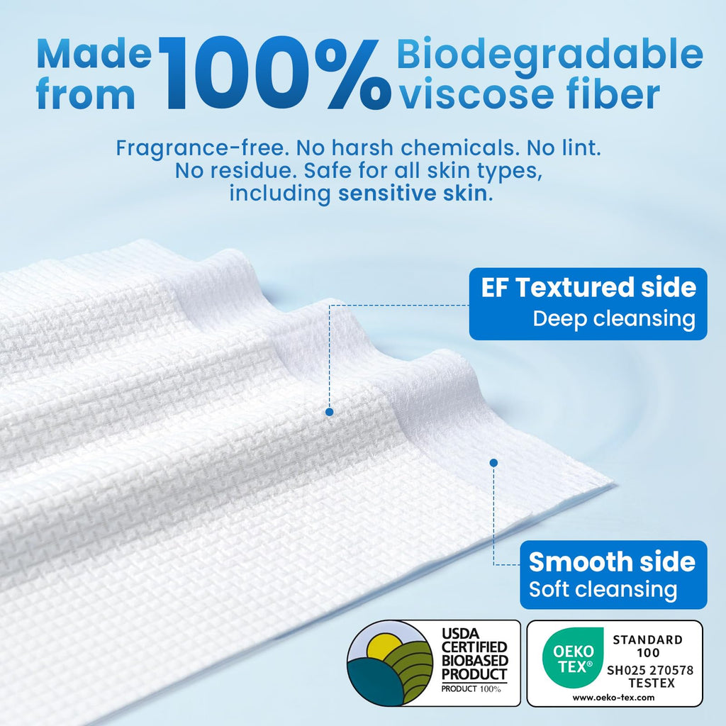 Borje Face Towels XXL, Thick Disposable Face Towel 10" x 12", 300 Count (6 Packs of 50), 100% USDA Biobased Facial Towelettes, Ultra Soft Makeup Remover Dry Wipes for Women Cleansing