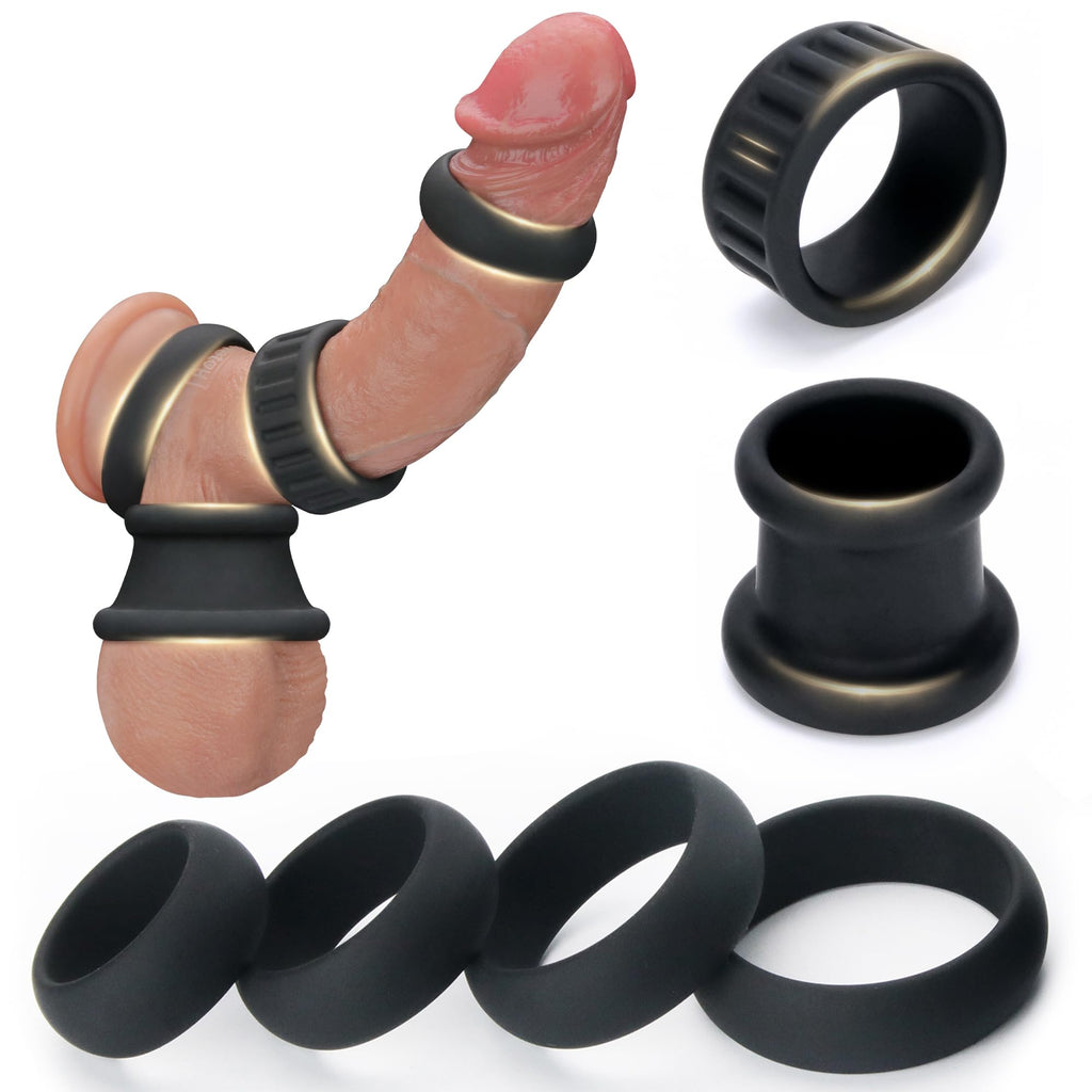6-Piece Silicone Cock Ring Set, Penis Ring and Ball Stretcher for Men
