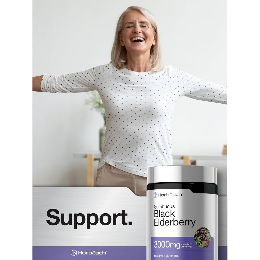 Horbäach Black Elderberry | 180 Capsules | Sambucus Extract Supplement | Non-GMO & Gluten Free