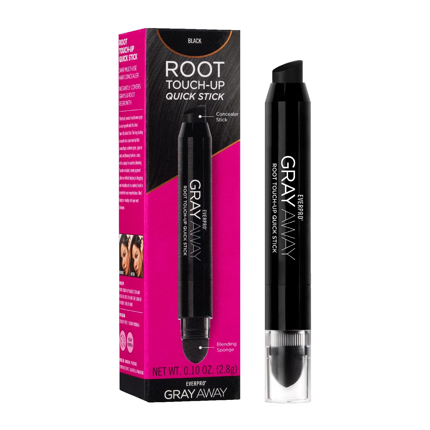 Gray Away Root Touch-Up Quick Stick, Black/Dark Brown, 0.1 oz | Root touch-up stick for gray coverage, targets roots, temples and hairline, lasts 24 hours, ammonia and peroxide-free