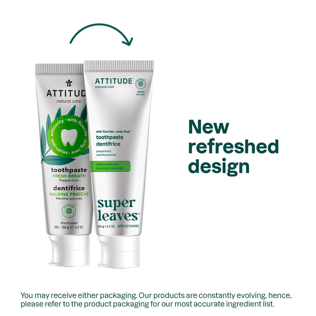 Attitude Fresh Breath Toothpaste with Fluoride, Peppermint Flavor, EWG Verified, Vegan & Cruelty-Free, Sugar-Free, Plant & Mineral-Based Ingredients, Clean Oral Care, 4.2 Oz