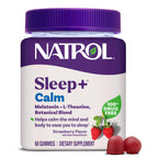 Natrol Sleep+ Calm Adults, Melatonin, L-Theanine, Strawberry, 60 Gummies | Support Sleep and Calm the Mind, 100% Drug-Free, Non-Habit Forming, L-Theanine, Chamomile, Lavendar & Lemon Balm
