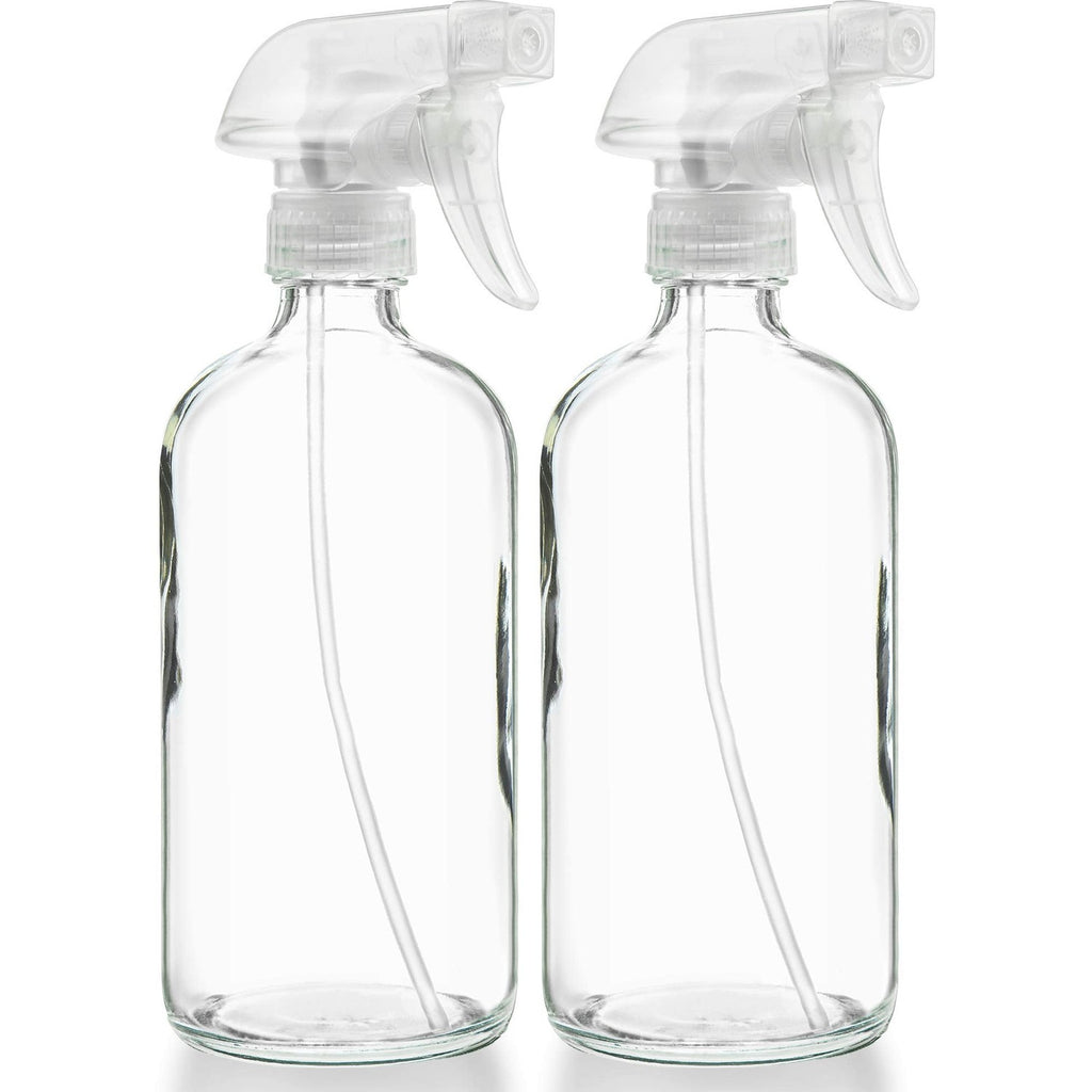 Large Clear Glass Spray Bottles, Empty, Refillable, Water, Fine Mist 16 oz