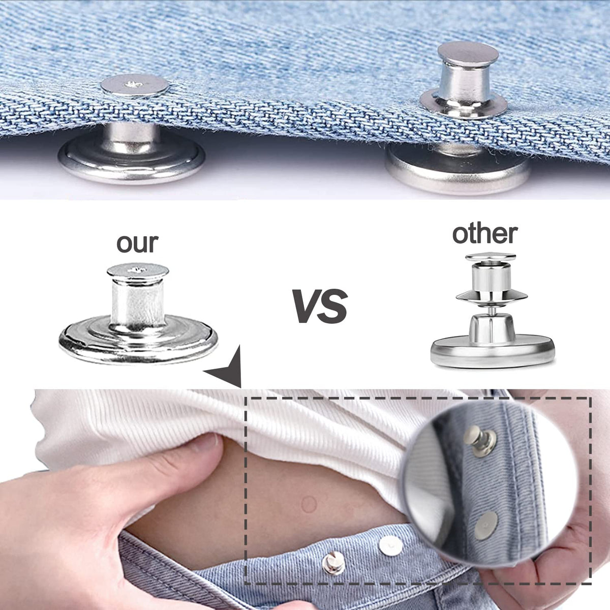 32 Sets Button Pins for Loose Jeans, 17mm and 20mm Jean Buttons Replacement