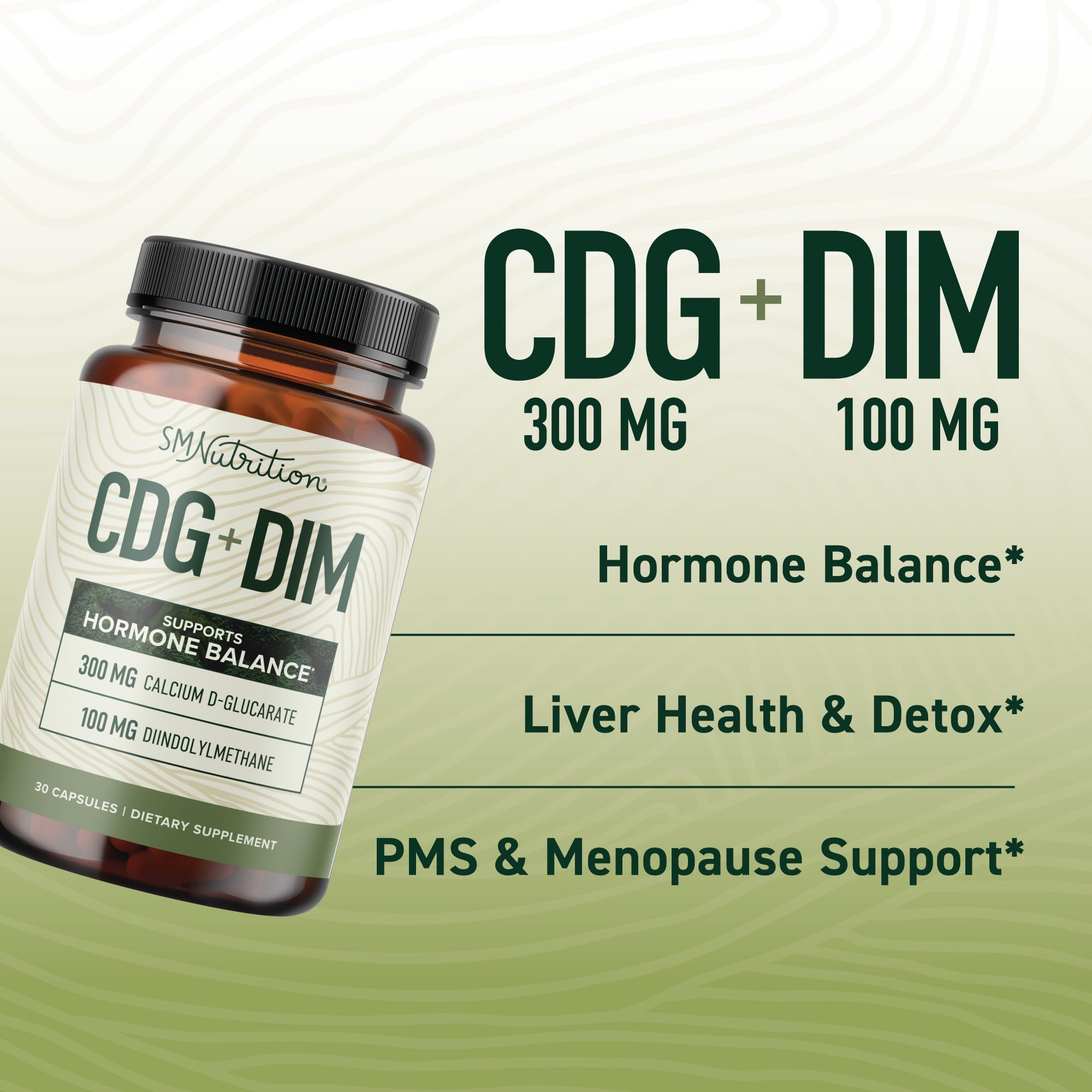 Calcium D-Glucarate with DIM Supplement, Estrogen Detox & Hormone Balance | Detox & Cleanse, Hormonal Acne Menopause & CDG for Liver Support for Women & Men, Non-GMO, Third-Party Tested, 30 Capsules