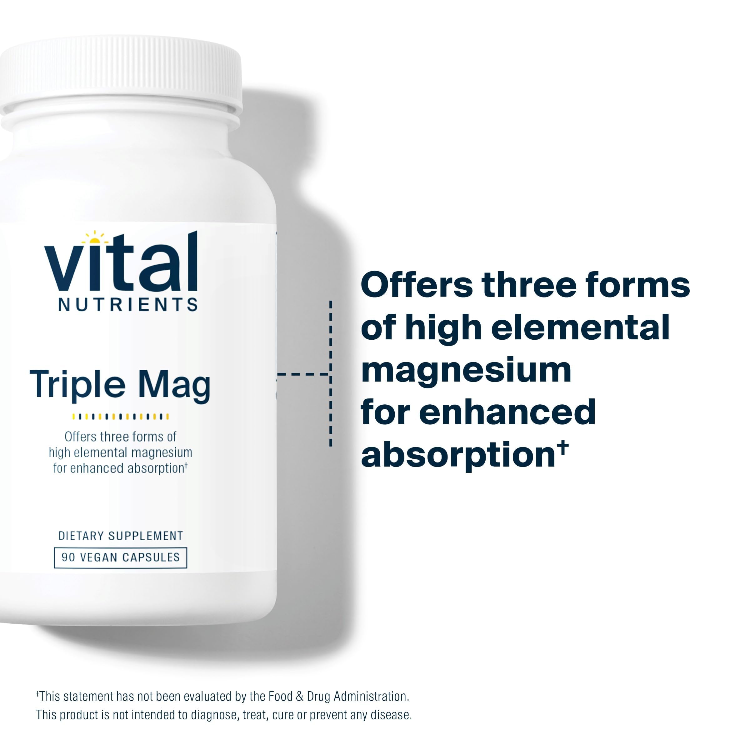 Vital Nutrients Triple Magnesium Complex Supplement | Vegan Magnesium Glycinate, Malate & Oxide 250mg | Easily Absorbed Magnesium Supplement for Stress, Muscle, Heart, Bone Support | 90 Capsules
