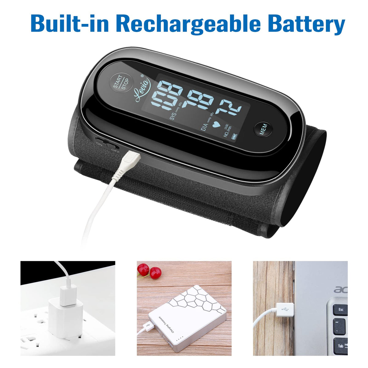 Blood Pressure Monitor Upper Arm with One Piece Design, Digital BP Machine for Home Use with Cuff Size 9-14 Inch, Portable Meter, Built-in Battery