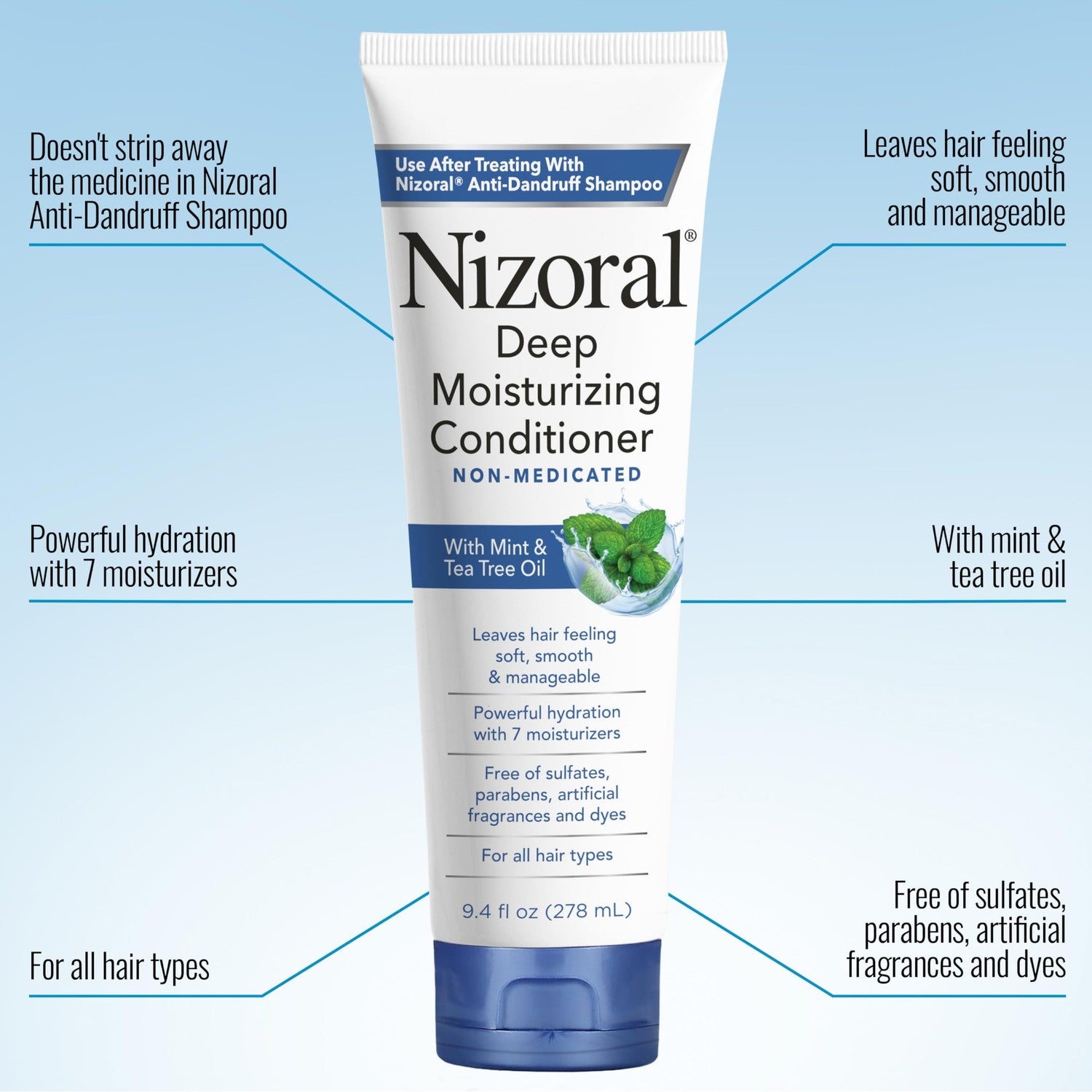 Nizoral Deep Moisturizing Conditioner, 9.4 oz, Anti-Dandruff Conditioner | Mint and Tea Tree Oil, Sulfate and Paraben Free, No Artificial Fragrance, For All Hair Types