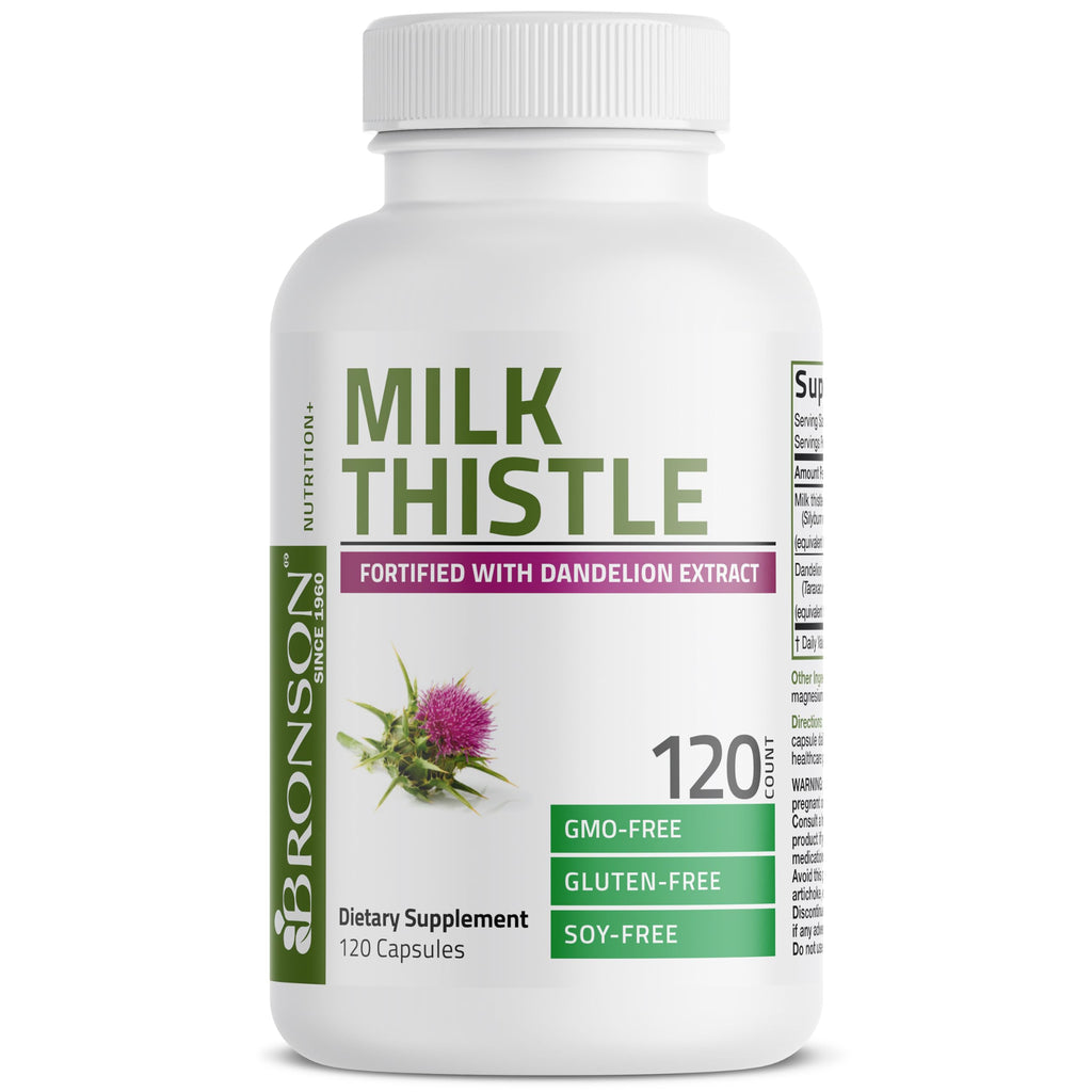 Bronson Milk Thistle Silymarin Marianum & Dandelion Extract, 120 Capsules | 2-in-1 Liver Cleanse, Health, Detox & Antioxidant Support, Non-GMO, Gluten-Free, Soy-Free