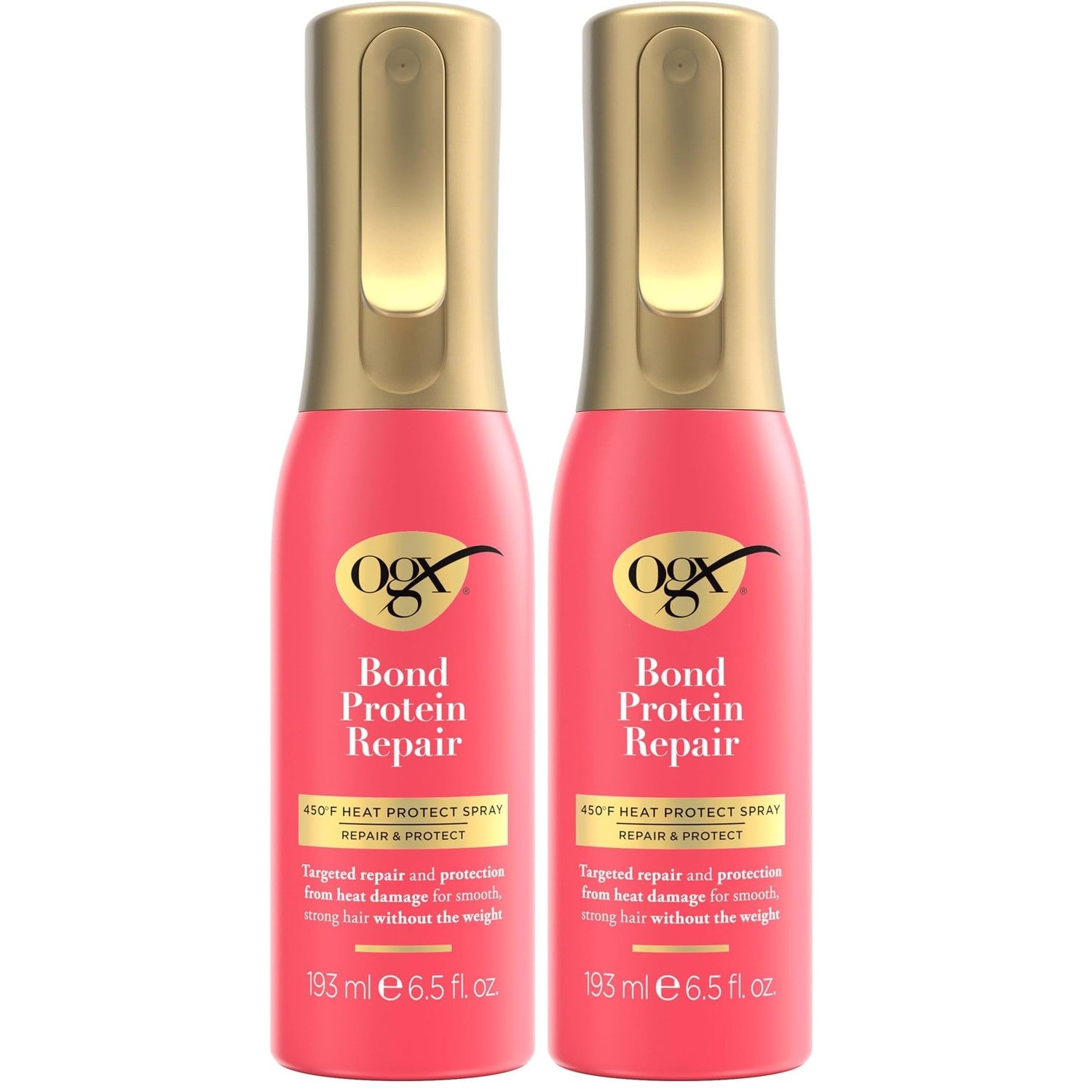 OGX Bond Protein Repair 450°F Heat Protect Spray, 6.5 fl. oz | Weightless Repair Mist, Nonstop Damage Protection*, All Hair Types, Heat Spray, Preps Hair for Styling